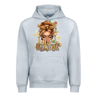 Heather Grey Blonde Hair Believe Praying Caucasian Messy Bun Urban Hoodie - texasbilliewilder