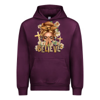 Mauve Wine Blonde Hair Believe Praying Caucasian Messy Bun Urban Hoodie - texasbilliewilder