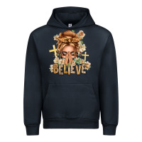 Navy Blonde Hair Believe Praying Caucasian Messy Bun Urban Hoodie - texasbilliewilder