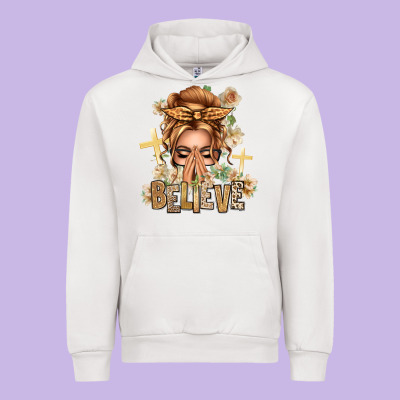 Blonde Hair Believe Praying Caucasian Messy Bun Urban Hoodie Designed By Texasbilliewilder
