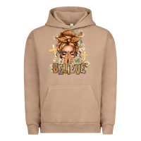 Pigment Burro Blonde Hair Believe Praying Caucasian Messy Bun Urban Hoodie - texasbilliewilder