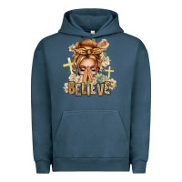 Pigment Midnight Navy Blonde Hair Believe Praying Caucasian Messy Bun Urban Hoodie - texasbilliewilder