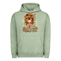 Pigment Oil Green Blonde Hair Believe Praying Caucasian Messy Bun Urban Hoodie - texasbilliewilder