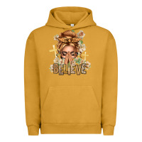 Pigment Peanut Butter Blonde Hair Believe Praying Caucasian Messy Bun Urban Hoodie - texasbilliewilder
