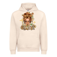 Sandshell Blonde Hair Believe Praying Caucasian Messy Bun Urban Hoodie - texasbilliewilder