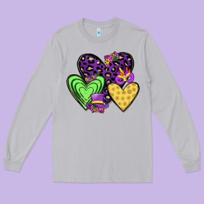 Hearts Mardi Gras Long Sleeve Tee Designed By Jahusdesignshop