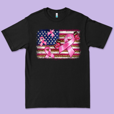 Breast Cancer American Flag Background Premium Tee Designed By Barkaloodesign