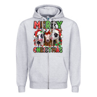 Heather Grey merry christmas heifers Zipper Hoodie - Jasminsmagicworld
