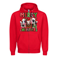 Red merry christmas heifers Zipper Hoodie - Jasminsmagicworld