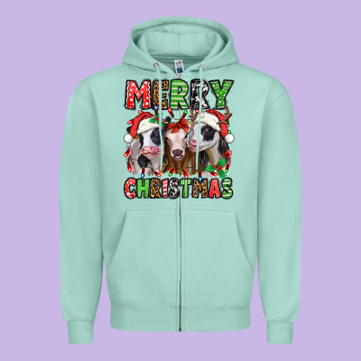 Merry Christmas Heifers Zipper Hoodie Designed By Jasminsmagicworld