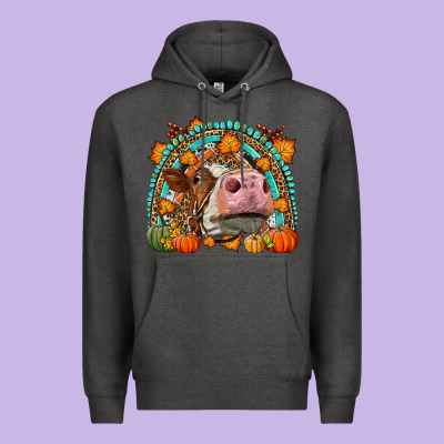 Fall Cow Rainbow Premium Hoodie Designed By Lillyallendesigns