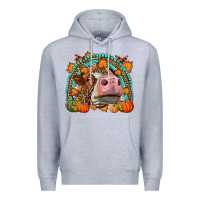 Heather Grey Fall Cow Rainbow Premium Hoodie - LillyAllenDesigns