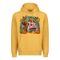 Mustard Fall Cow Rainbow Premium Hoodie - LillyAllenDesigns