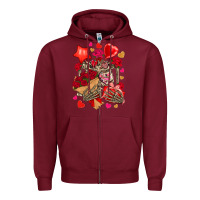 Burgundy valentines day skeleton Zipper Hoodie - NancyCooperArtShop