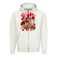 Oatmeal Heather valentines day skeleton Zipper Hoodie - NancyCooperArtShop