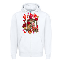 White valentines day skeleton Zipper Hoodie - NancyCooperArtShop