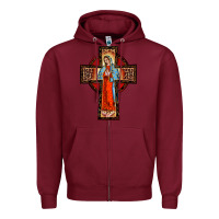 Burgundy lady of guadalupe leopard cross Zipper Hoodie - BarkalooDesign