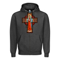 Charcoal Heather lady of guadalupe leopard cross Zipper Hoodie - BarkalooDesign