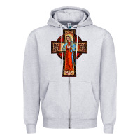 Heather Grey lady of guadalupe leopard cross Zipper Hoodie - BarkalooDesign