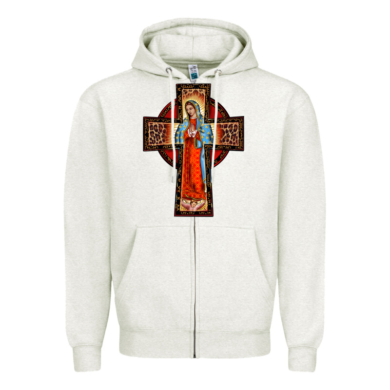 Lady Of Guadalupe Leopard Cross Zipper Hoodie by BarkalooDesign | Teevron