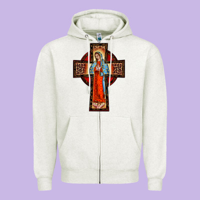 Lady Of Guadalupe Leopard Cross Zipper Hoodie Designed By Barkaloodesign