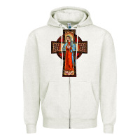 Oatmeal Heather lady of guadalupe leopard cross Zipper Hoodie - BarkalooDesign