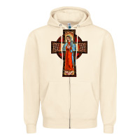 Sandshell lady of guadalupe leopard cross Zipper Hoodie - BarkalooDesign