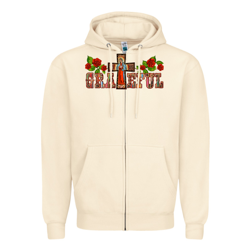 Grateful Guadalupe Cross Zipper Hoodie by BarkalooDesign | Teevron