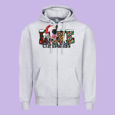 Love Christmas Cow Zipper Hoodie Designed By Jasminsmagicworld