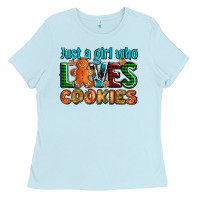 Baby Blue just a girl who loves cookies Ladies Tee - AdoDesignShop