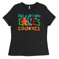 Black just a girl who loves cookies Ladies Tee - AdoDesignShop