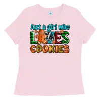 Bubblegum Pink just a girl who loves cookies Ladies Tee - AdoDesignShop