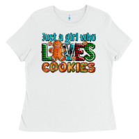 White just a girl who loves cookies Ladies Tee - AdoDesignShop