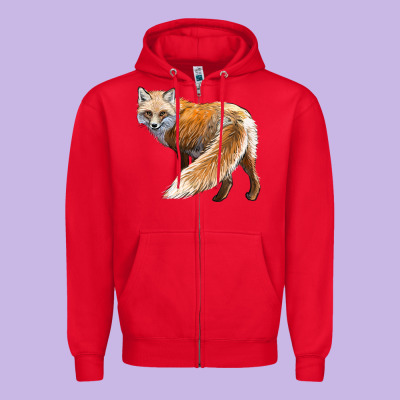 Red Fox Zipper Hoodie Designed By Lillyallendesigns