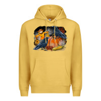 Antique Gold Fall Background With Crow Premium Hoodie - LillyAllenDesigns