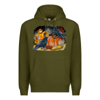 Army Green Fall Background With Crow Premium Hoodie - LillyAllenDesigns