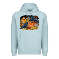 Blue Mist Fall Background With Crow Premium Hoodie - LillyAllenDesigns