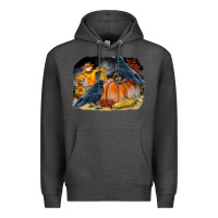 Charcoal Heather Fall Background With Crow Premium Hoodie - LillyAllenDesigns