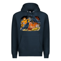 Navy Fall Background With Crow Premium Hoodie - LillyAllenDesigns