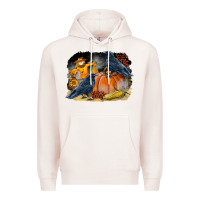 Pale Pink Fall Background With Crow Premium Hoodie - LillyAllenDesigns