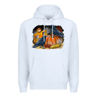 White Fall Background With Crow Premium Hoodie - LillyAllenDesigns
