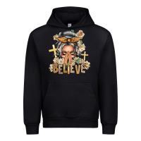 Black Silver White Believe Praying Caucasian Messy Bun Urban Hoodie - texasbilliewilder