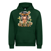 Forest Green Silver White Believe Praying Caucasian Messy Bun Urban Hoodie - texasbilliewilder