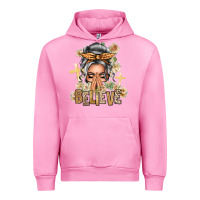 Fuchsia Pink Silver White Believe Praying Caucasian Messy Bun Urban Hoodie - texasbilliewilder