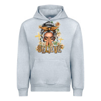 Heather Grey Silver White Believe Praying Caucasian Messy Bun Urban Hoodie - texasbilliewilder