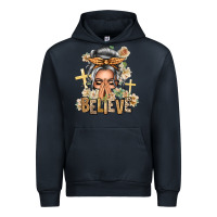 Navy Silver White Believe Praying Caucasian Messy Bun Urban Hoodie - texasbilliewilder