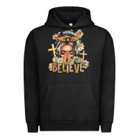 Pigment Black Silver White Believe Praying Caucasian Messy Bun Urban Hoodie - texasbilliewilder