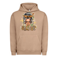 Pigment Burro Silver White Believe Praying Caucasian Messy Bun Urban Hoodie - texasbilliewilder