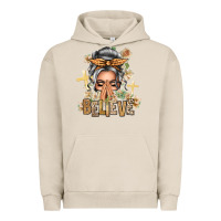 Pigment French Oak Silver White Believe Praying Caucasian Messy Bun Urban Hoodie - texasbilliewilder
