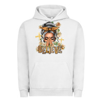 Pigment Lunar Rock Silver White Believe Praying Caucasian Messy Bun Urban Hoodie - texasbilliewilder